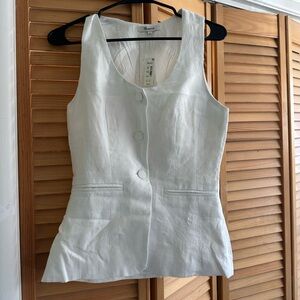 Madewell Cream Linen Sleeveless Button Vest NWT